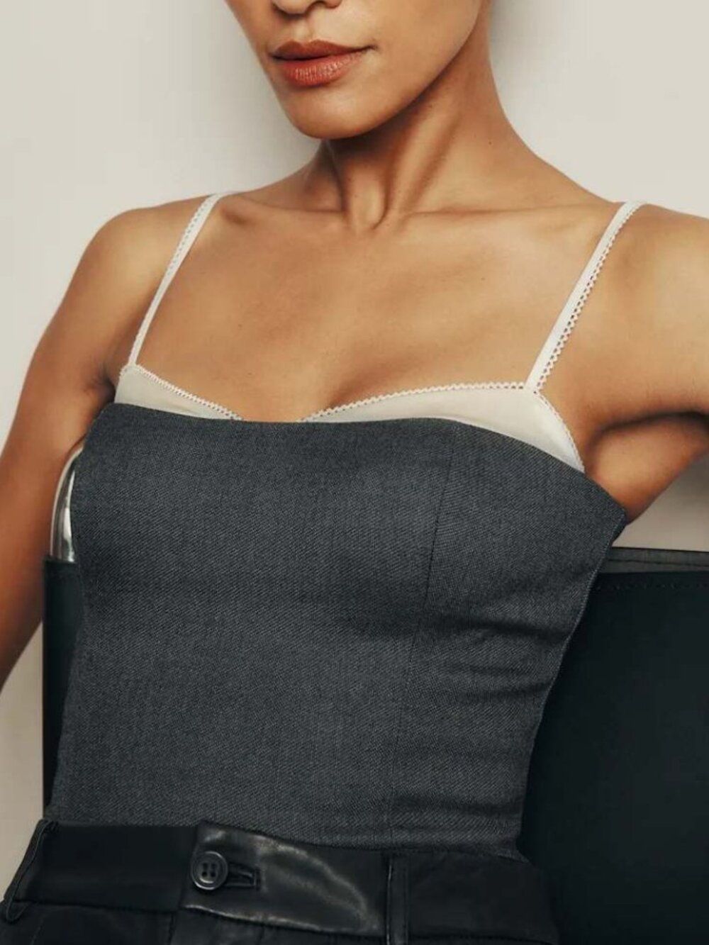 Reformation Melanie Top Dark Grey | Corset Lace Strap Camisole 2